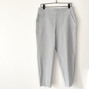 Max Studio Womens Blue White Striped Ankle Crop Pants Size L Casual Trendy Chic